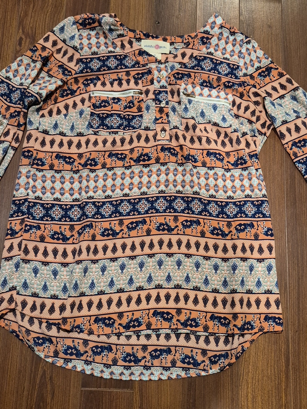 Wishful Park Orange and Navy Printed Blouse